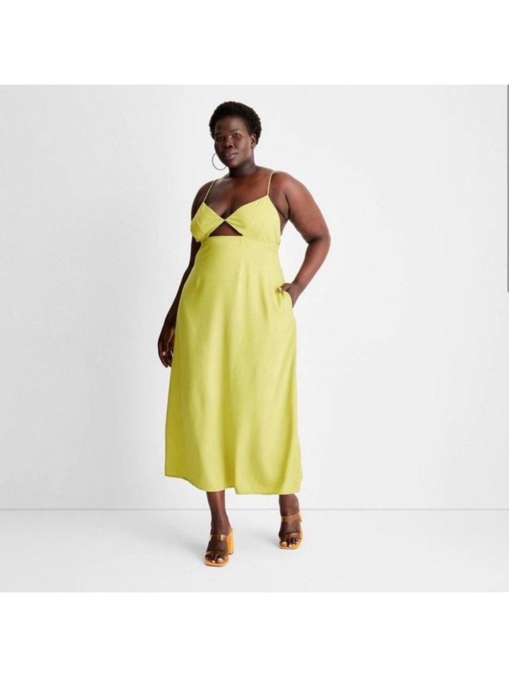 Future Collective Lime Cutout Midi Dress Y2K Slip Dress Size 16